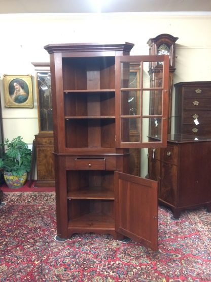 Vintage Corner Cabinet, Narrow Corner Cabinet attributed to Tom Seely Furniture, Two Piece Corner Cabinet