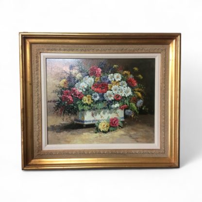 Vintage Painting, Framed Floral Painting, Signed Spring Floral Painting