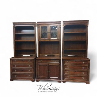 Vintage Three Section Bookcase, Hooker Bookcase Cabinet, Large Bookcase Wall Unit