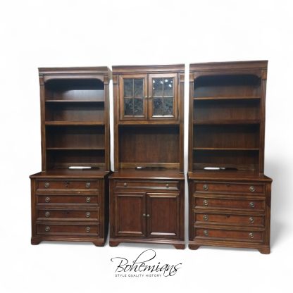 Vintage Three Section Bookcase, Hooker Bookcase Cabinet, Large Bookcase Wall Unit