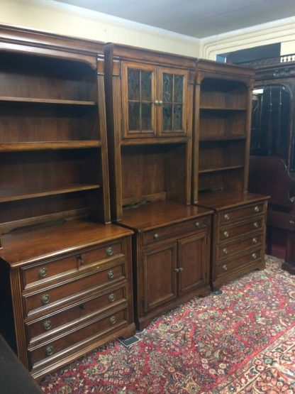 Vintage Three Section Bookcase, Hooker Bookcase Cabinet, Large Bookcase Wall Unit - Image 4