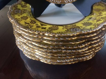 Antique English Cauldon Dinner Plates, Yellow and Gold Dinner Plates, Set of Ten - Image 4