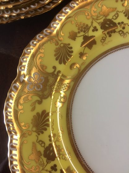 Antique English Cauldon Dinner Plates, Yellow and Gold Dinner Plates, Set of Ten - Image 9