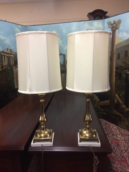 Pair of Brass and Marble Table Lamps, Vintage Table Lamps - Image 2