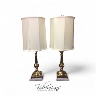 Pair of Brass and Marble Table Lamps, Vintage Table Lamps