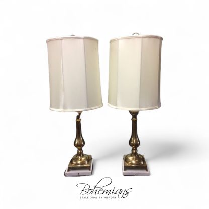 Pair of Brass and Marble Table Lamps, Vintage Table Lamps