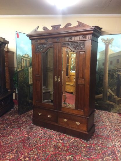 Antique English Wardrobe, Antique Armoire with Mirrors, Walnut Wardrobe - Image 2