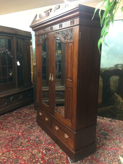 Antique English Wardrobe, Antique Armoire with Mirrors, Walnut Wardrobe - Image 15