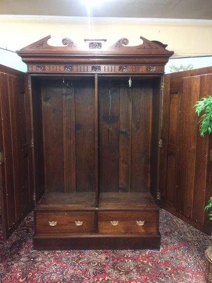 Antique English Wardrobe, Antique Armoire with Mirrors, Walnut Wardrobe - Image 7