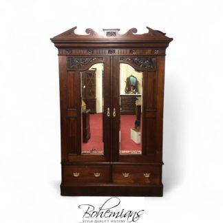 Antique English Wardrobe, Antique Armoire with Mirrors, Walnut Wardrobe