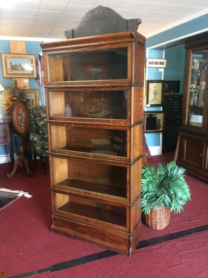 Antique Barrister Bookcase, Stackable Bookcase, Brass Strapping Bookcase - Image 2