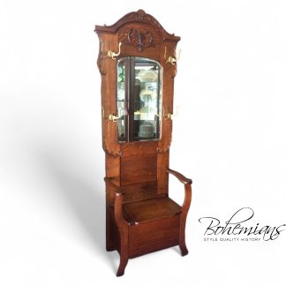 Antique Hall Tree, Oak Hall Tree with Mirror