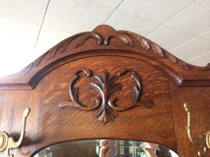 Antique Hall Tree, Oak Hall Tree with Mirror - Image 6