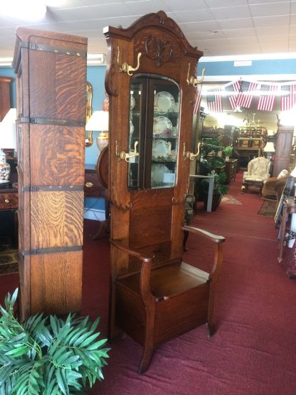 Antique Hall Tree, Oak Hall Tree with Mirror - Image 10