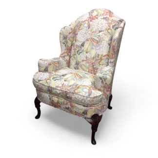 Vintage Queen Anne Wing Back Chair, Hydrangea Chair