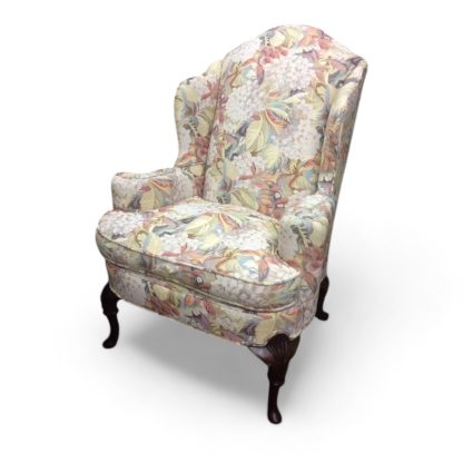 Vintage Queen Anne Wing Back Chair, Hydrangea Chair