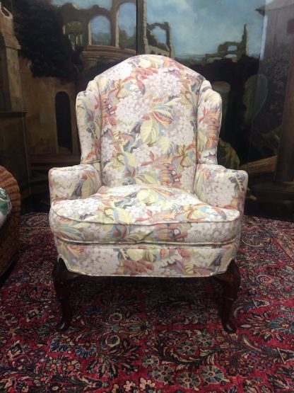 Vintage Queen Anne Wing Back Chair, Hydrangea Chair - Image 3