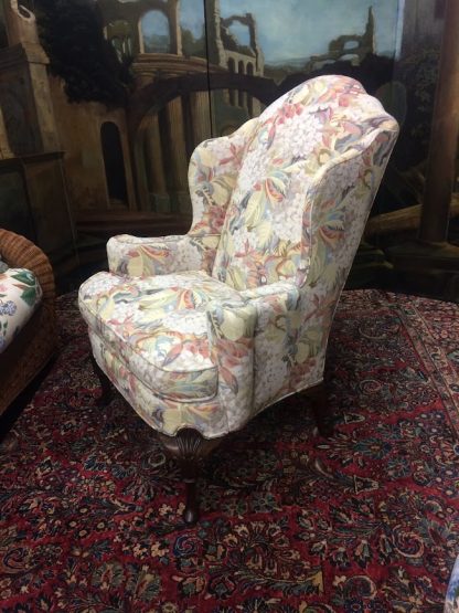 Vintage Queen Anne Wing Back Chair, Hydrangea Chair - Image 4