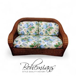 Vintage Wicker Loveseat, Loveseat with Chintz Cushions