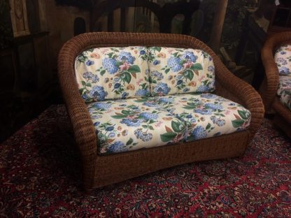 Vintage Wicker Loveseat, Loveseat with Chintz Cushions - Image 4