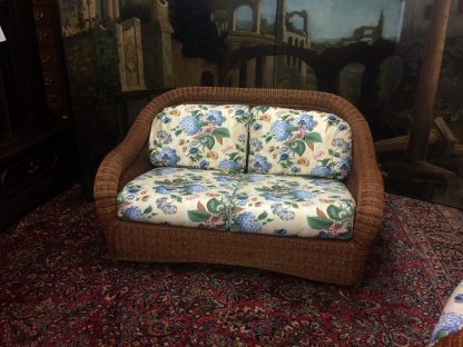 Vintage Wicker Loveseat, Loveseat with Chintz Cushions - Image 5