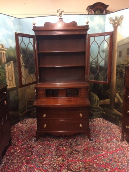 Antique Federal Secretary Desk, Federal Inlaid Desk with Bookcase Top - Image 7