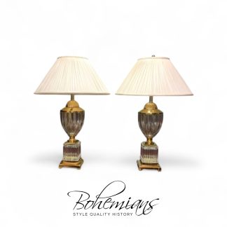 Vintage Glass and Brass Lamps, Three Way Lamps, Quality Lamps, The Pair