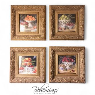 Vintage Fruit Prints, Framed Prints for Kitchen, Traditional Prints Gold Frames, Set of Four
