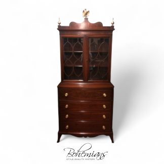 Antique Federal Secretary Desk, Federal Inlaid Desk with Bookcase Top