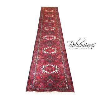 Vintage Persian Runner, Heriz Style Runner Rug, 12 ft Runner