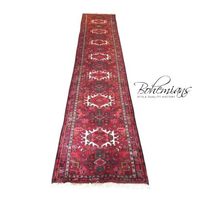 Vintage Persian Runner, Heriz Style Runner Rug, 12 ft Runner