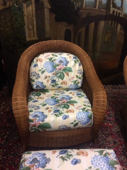 Vintage Wicker Chairs and Ottoman Set, Wicker Chair Set - Image 2