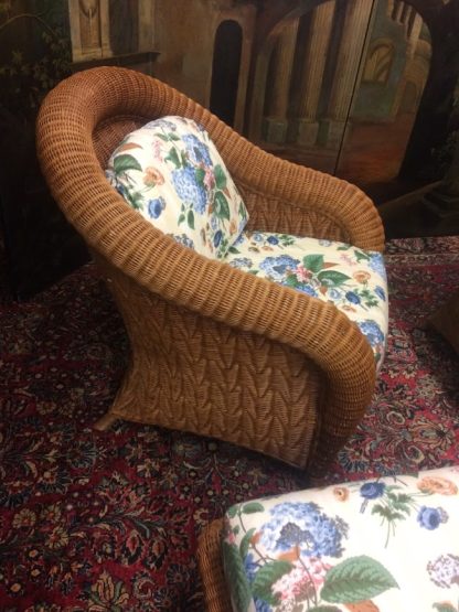 Vintage Wicker Chairs and Ottoman Set, Wicker Chair Set - Image 4