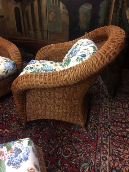 Vintage Wicker Chairs and Ottoman Set, Wicker Chair Set - Image 5