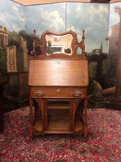 Antique Oak Desk, Art Nouveau Oak Slant Front Desk