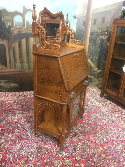Antique Oak Desk, Art Nouveau Oak Slant Front Desk - Image 11