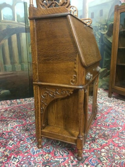 Antique Oak Desk, Art Nouveau Oak Slant Front Desk - Image 12