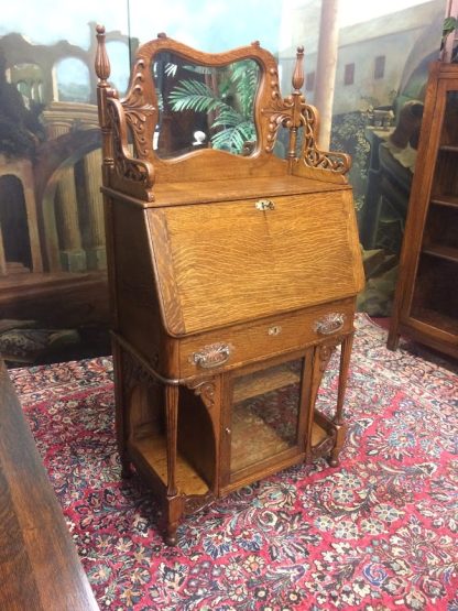 Antique Oak Desk, Art Nouveau Oak Slant Front Desk - Image 3