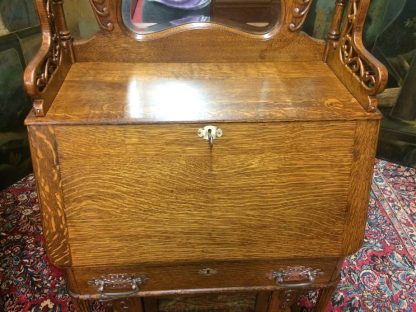 Antique Oak Desk, Art Nouveau Oak Slant Front Desk - Image 8