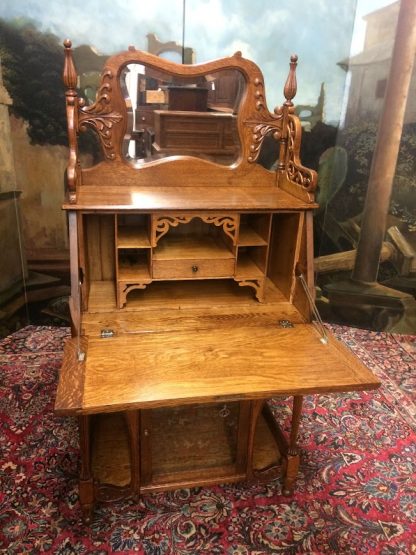 Antique Oak Desk, Art Nouveau Oak Slant Front Desk - Image 9