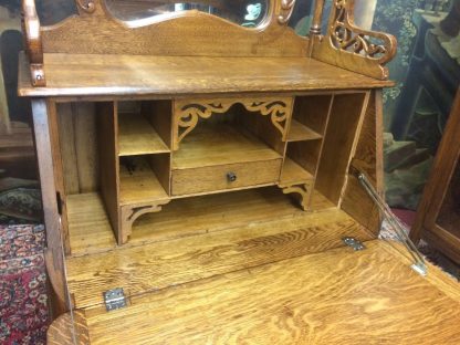 Antique Oak Desk, Art Nouveau Oak Slant Front Desk - Image 10