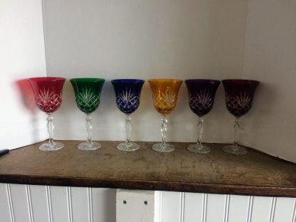 Leaded Crystal Set, Multi-Colored Crystal Goblets, Cut to Clear Glasses, Set of Six - Image 2