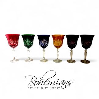 Leaded Crystal Set, Multi-Colored Crystal Goblets, Cut to Clear Glasses, Set of Six