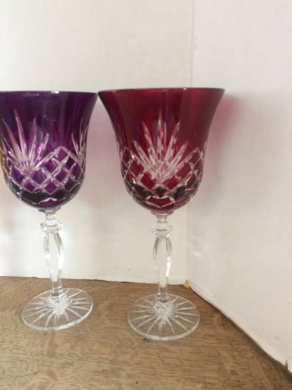 Leaded Crystal Set, Multi-Colored Crystal Goblets, Cut to Clear Glasses, Set of Six - Image 4