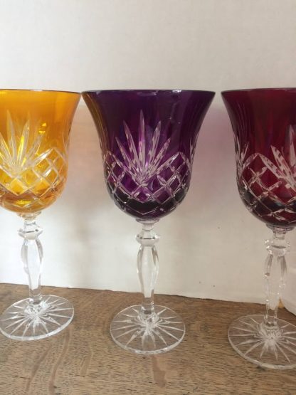 Leaded Crystal Set, Multi-Colored Crystal Goblets, Cut to Clear Glasses, Set of Six - Image 5