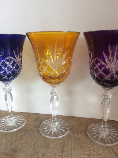 Leaded Crystal Set, Multi-Colored Crystal Goblets, Cut to Clear Glasses, Set of Six - Image 6