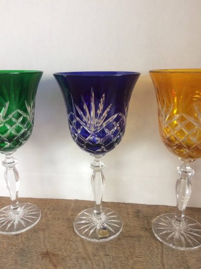 Leaded Crystal Set, Multi-Colored Crystal Goblets, Cut to Clear Glasses, Set of Six - Image 7