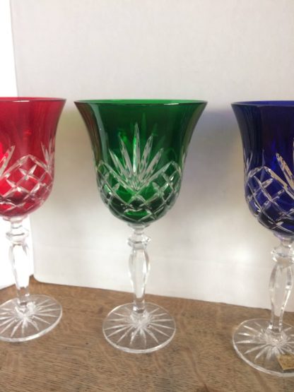 Leaded Crystal Set, Multi-Colored Crystal Goblets, Cut to Clear Glasses, Set of Six - Image 8