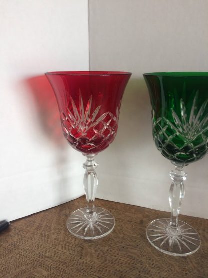 Leaded Crystal Set, Multi-Colored Crystal Goblets, Cut to Clear Glasses, Set of Six - Image 9