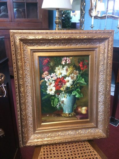 Vintage Oil on Canvas, Signed and Framed, Still Life with Fruit and Flowers - Image 2